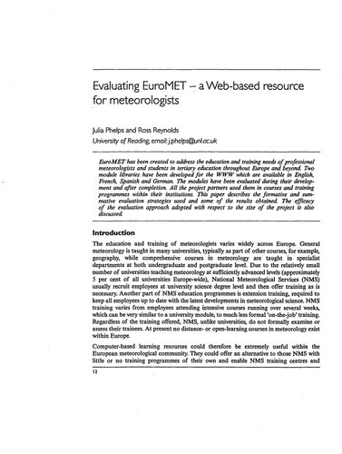 Evaluating EuroMET - a Web-based resource