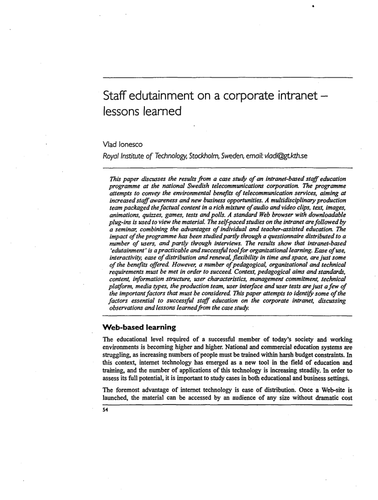 Staff edutainment on a corporate intranet lessons