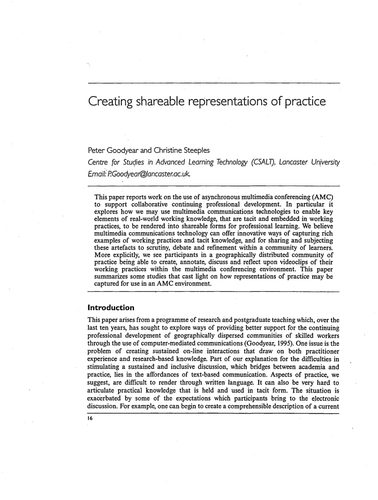 Creating shareable representations of practice