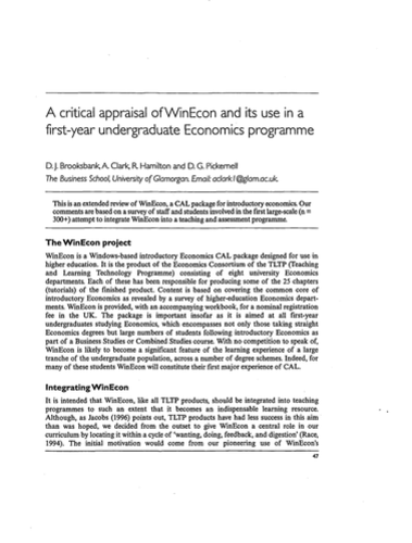 A critical appraisal of WinEcon and its use