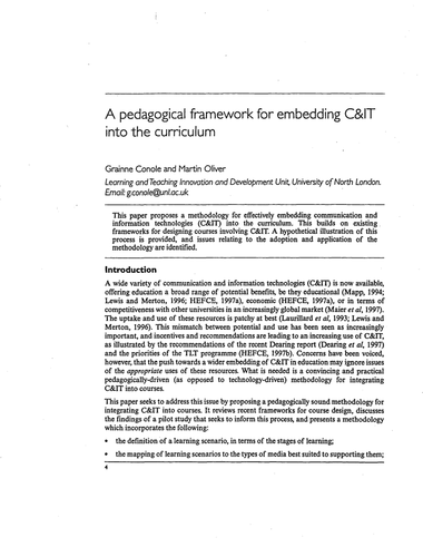 A pedagogical framework for embedding C&IT