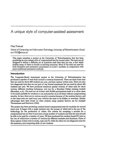 A unique style of computer-assisted assessment
