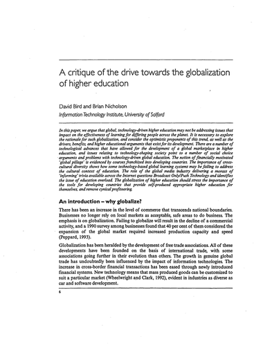 A critique of the drive towards globalization
