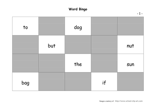 CVC and common word bingo game