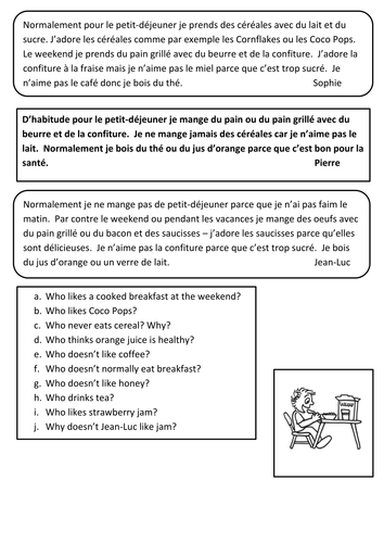 french breakfast worksheet