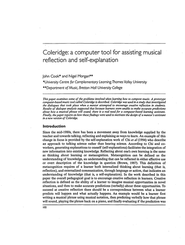 Coleridge: a computer tool for musical reflection