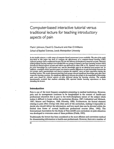 Computer-based interactive tutorial versus lecture