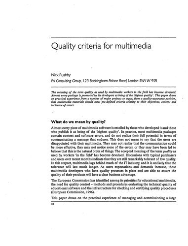 Quality criteria for multimedia