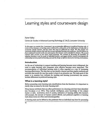 Learning styles and courseware design
