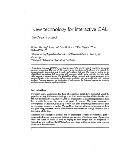 New technology for interactive CAL:Origami project