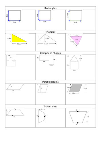 Area of Shapes Grid style 3Q's on each shape.