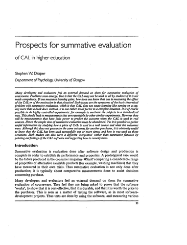 Prospects for summative evaluation of CAL in HE