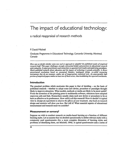 The impact of educational technology: reappraisal