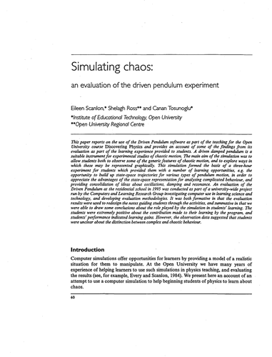 Simulating chaos: an evaluation of the pendulum