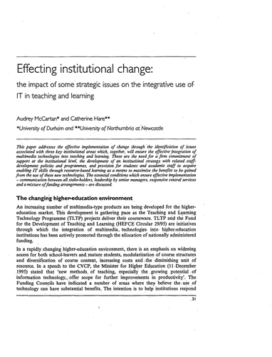 Effecting institutional change: the impact