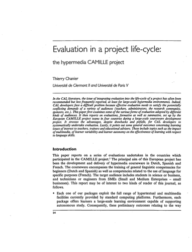 Evaluation in a project life-cycle:CAMILLE project