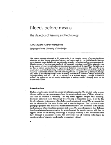Needs before means:the dialectics of learning&tech