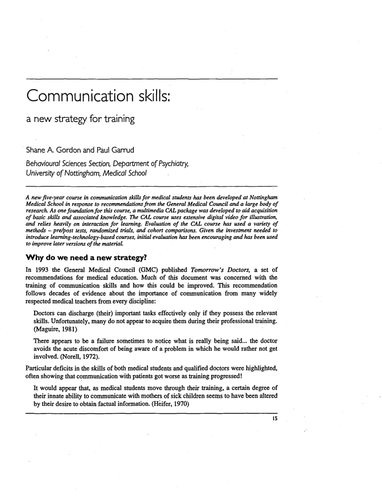 Communication skills: a new strategy for training