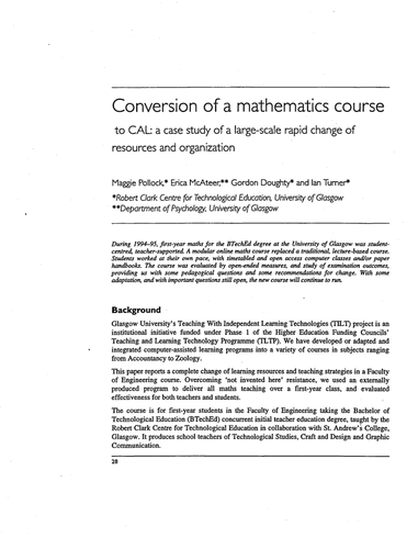 Conversion of a mathematics course to CAL