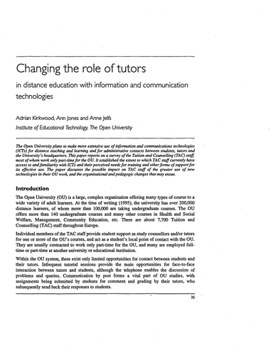 Changing the role of tutors in distance education