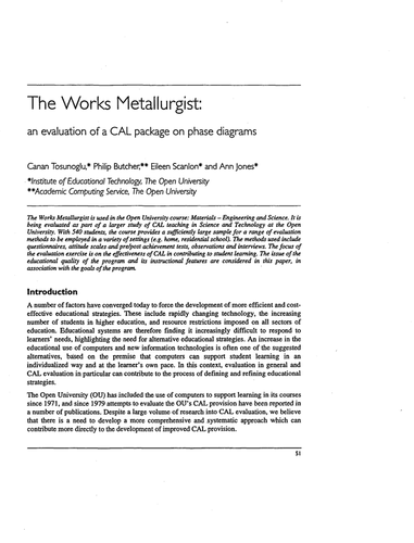 The Works Metallurgist: an evaluation