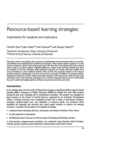 Resource-based learning strategies: implications