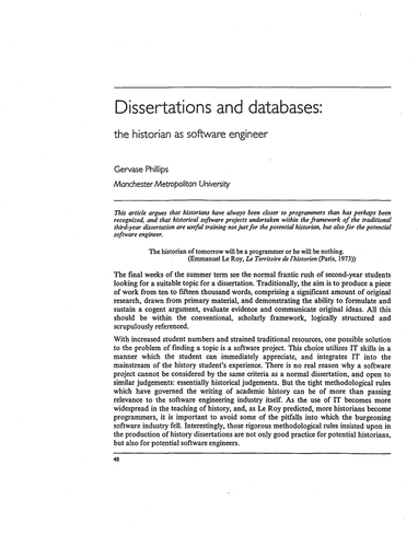 Dissertations and databases: the historian