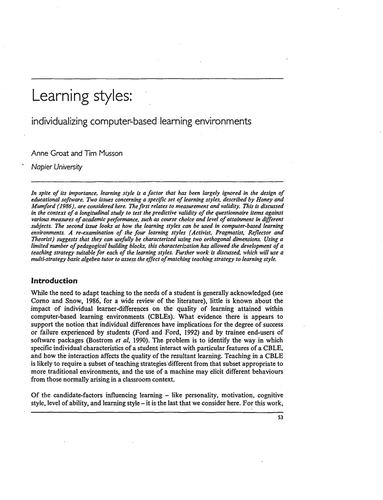 Learning styles: individualizing environments