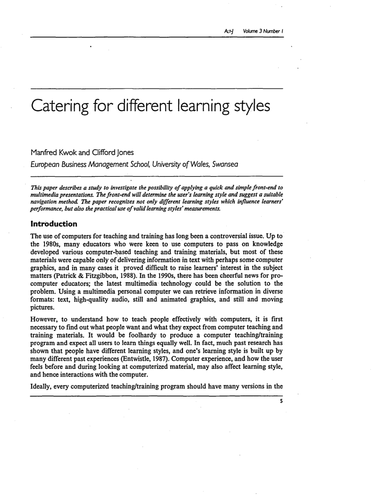 Catering for different learning styles