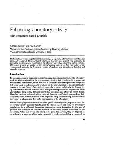 Enhancing laboratory activity with computer-based