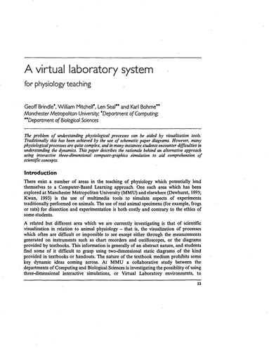 Virtual laboratory system for physiology teaching