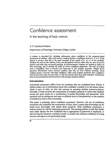 Confidence assessment in teaching basic science