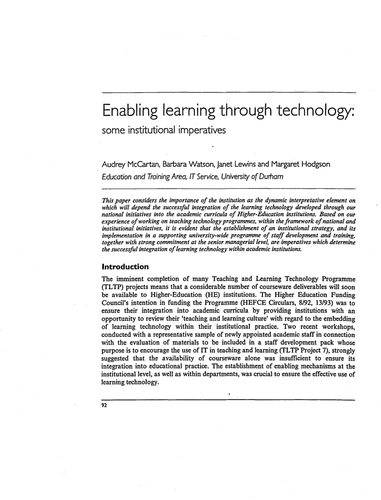 Enabling learning through technology: imperatives