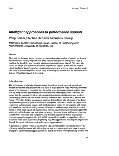 Intelligent approaches to performance support