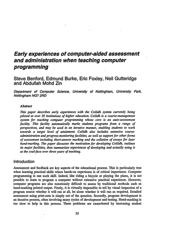 Early experiences of computer-aided assessment