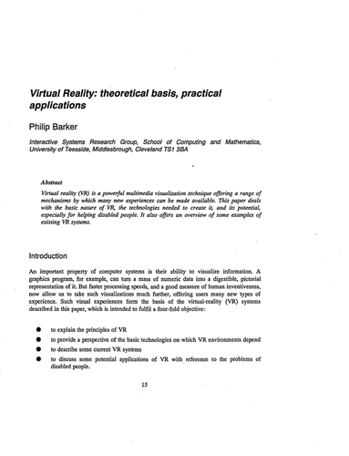 Virtual Reality: theoretical basis, practical apps