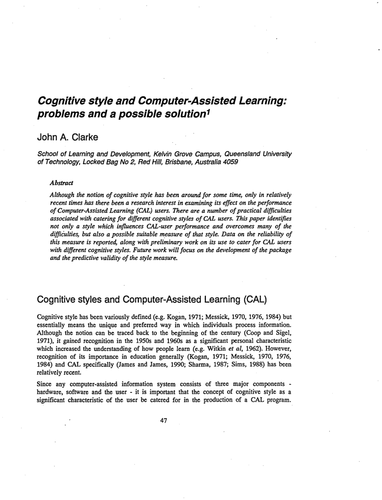 Cognitive style and Computer-Assisted Learning