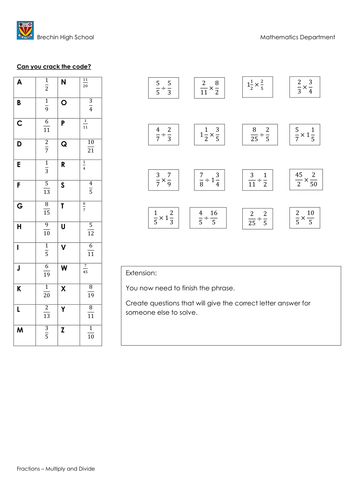 Multiply and Divide Fractions Code Breaker | Teaching Resources