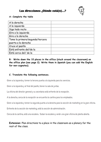 Las direcciones - worksheet