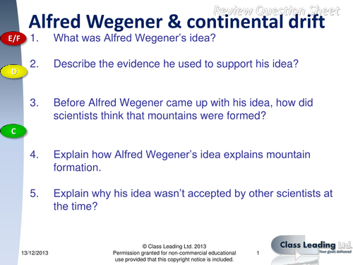 Alfred Wegener & Continental Drift - questions