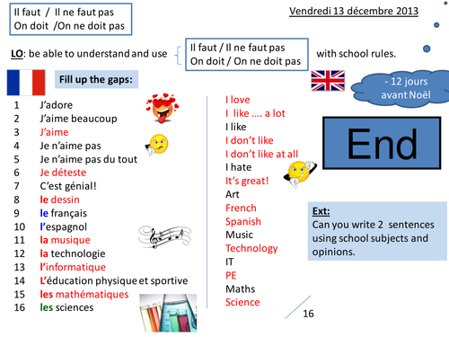 school rules with Il faut/ On doit