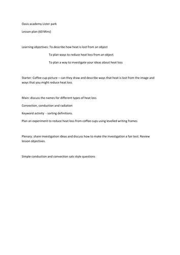 Heat transfers/coffee cup investigation