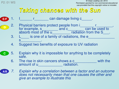 Taking chances with the Sun - graded questions