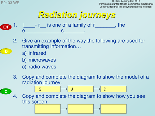 Radiation journeys - graded questions