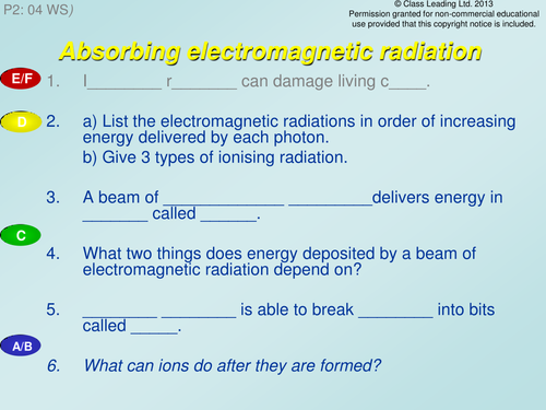 Absorbing EM radiation - graded questions