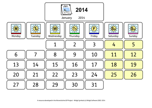 Calendar 14 January Teaching Resources