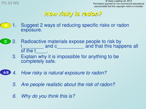 How risky is radon - graded questions