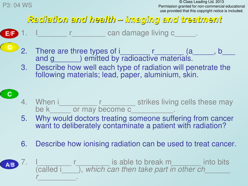 Radiation and health (1) - graded questions