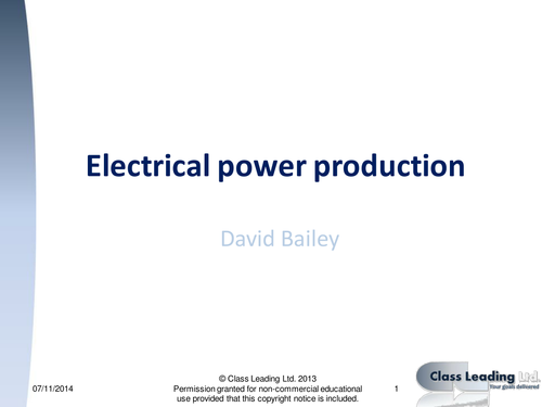 Electrical power production - graded questions