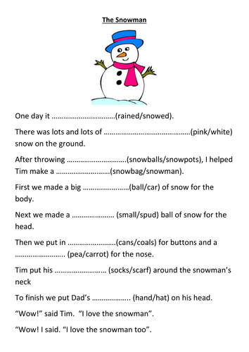 The Snowman Worksheet | Teaching Resources